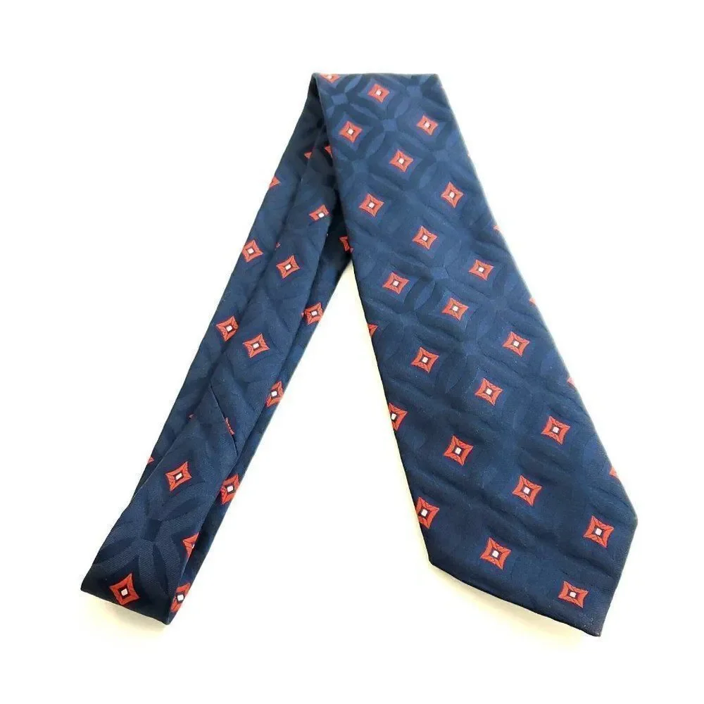 Don Loper Polyester Blue‎ Red Geometric Woven Short Wide Tie